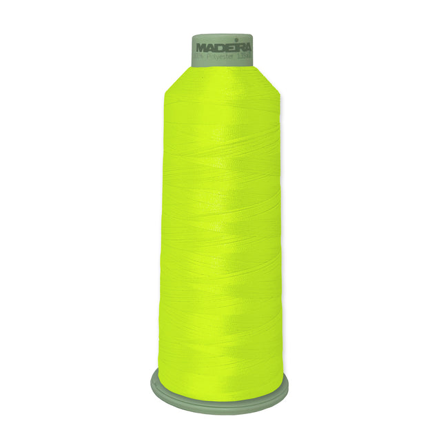 Madeira Polyneon 918-1935 Fluorescent Yellow Green #40 polyester embroidery thread, 5,500-yard cone