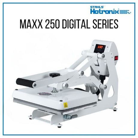 Hotronix MAXX 250 clamshell heat press side view with special-edition 250 logo