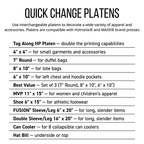 Quick Change Platen Descriptions